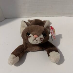 Brown and White Ty beanie babies POUNCE the Cat plush